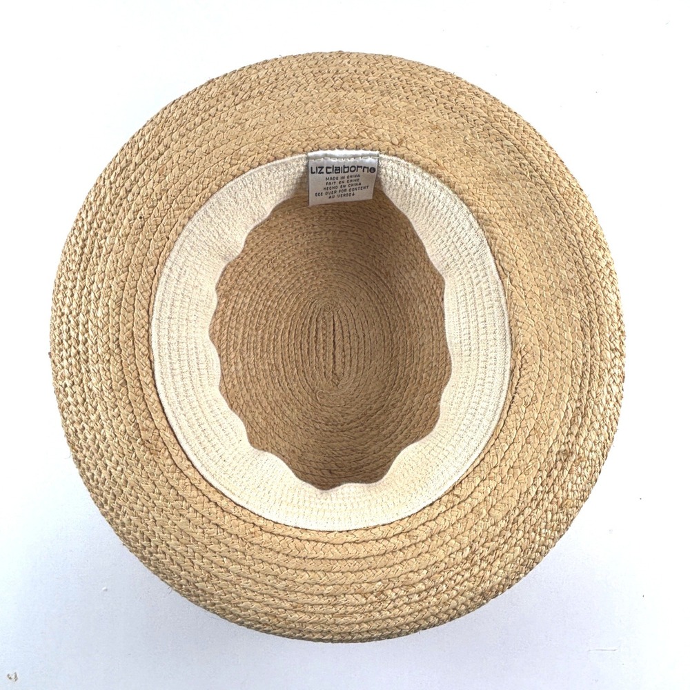 Liz Claiborne Straw Boater Hat Womens OS Tan Rolled Brim Summer Sun Cottagecore - Picture 3 of 4